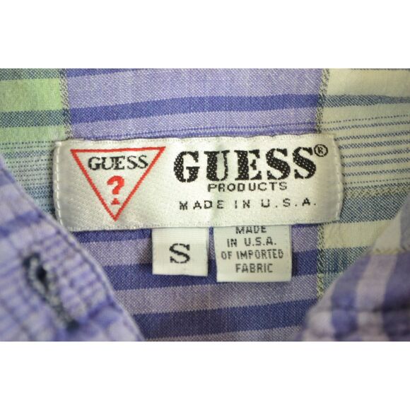 Guess Women's Small Purple Plaid Sleeveless Hooded Button Down Shirt - Picture 3 of 12